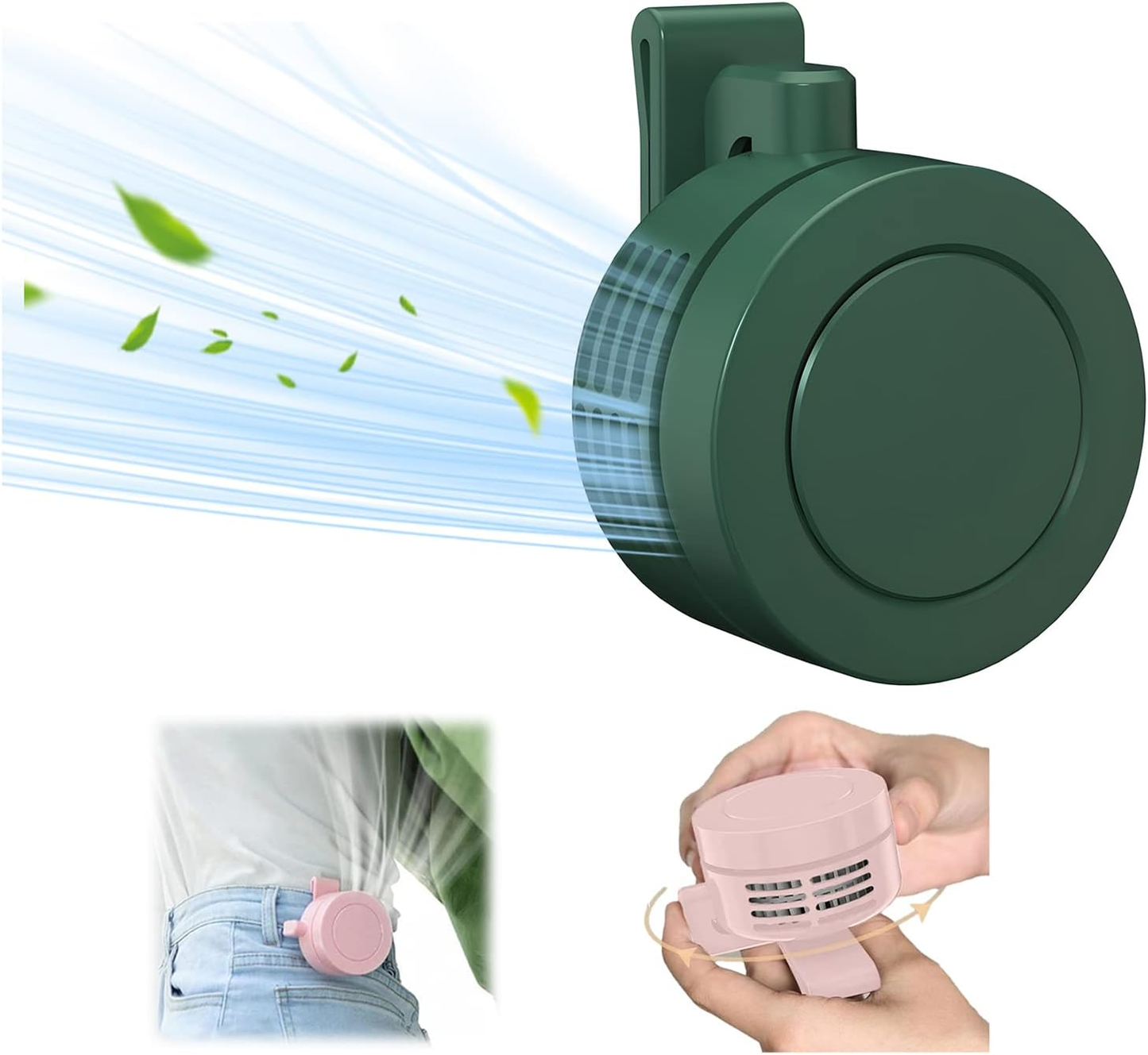 ✨️Portable Mini Waist Clip Fan, USB or Battery Personal Fan 3 Speeds Bladeless