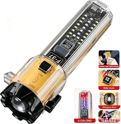 Emergency Flashlight for Car, Seatbelt Cutter Window Breaker, 3000 LM Flashlight Multifunctional Safety Tool