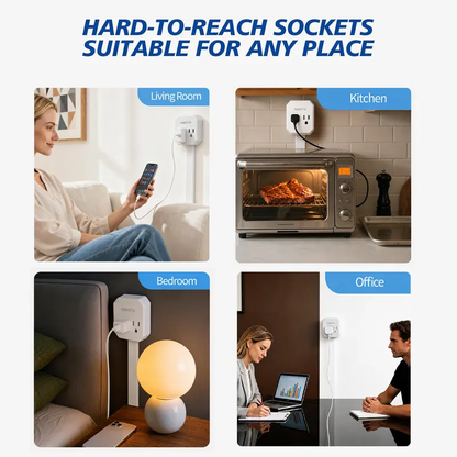 Electrical Outlet Extender Stick, 360° Rotating Wall Outlet - Features 2 USB-A, 1 USB-C, and 2 AC Outlets, Extends 17"-26"