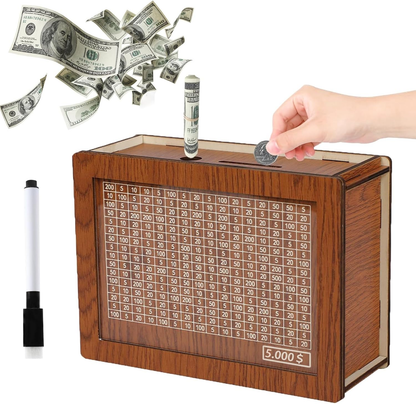 💰️💰️Cash Vault Wooden Savings Box,Wooden Money Box with Target and Numbers,Piggy Bank for Child Adults