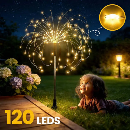 120 LED solar-powered garden lights, fairy firework decorative outdoor lights, suitable for courtyards, paths, flower beds, flower pots, balconies, terraces, and Christmas decorations.