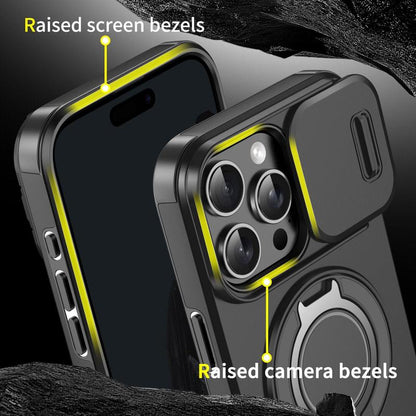 Case with Slide Camera Cover & Rotatable Ring Kickstand, Grade Shockproof Protective Case for iPhone 11/12/13/14/15/16/17 Series