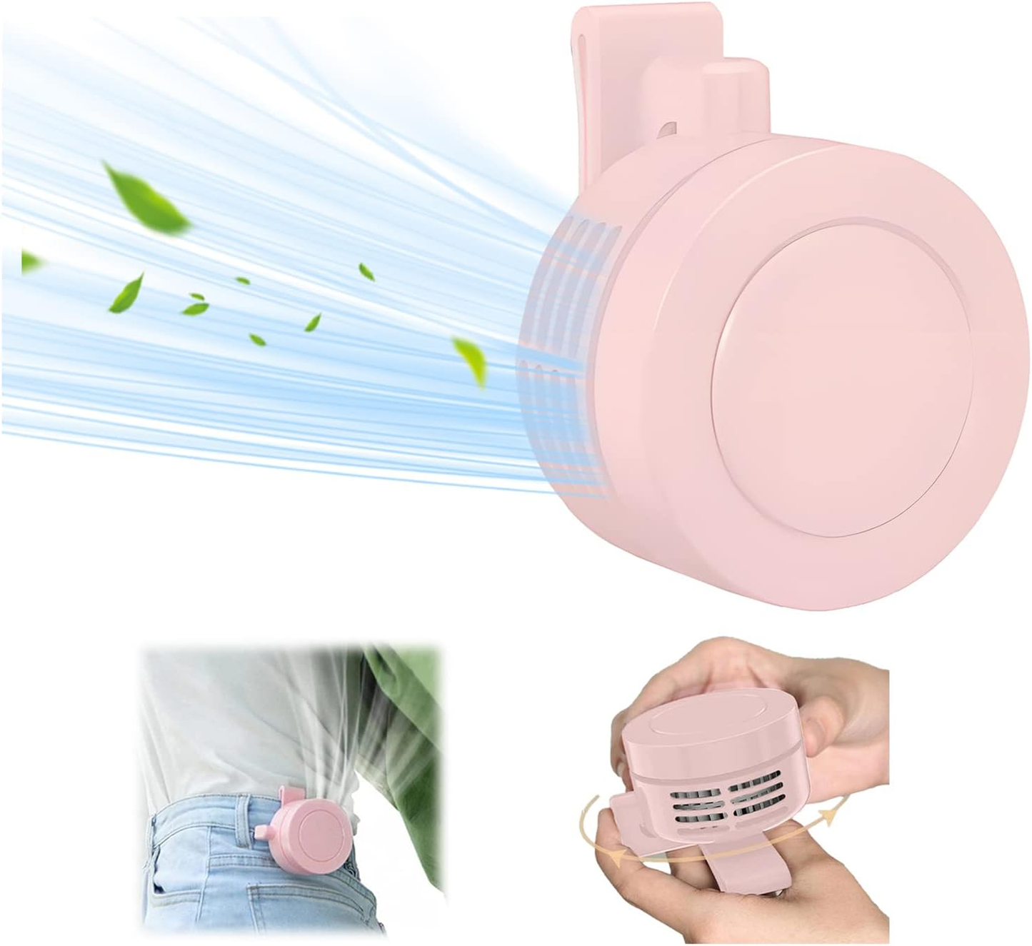 ✨️Portable Mini Waist Clip Fan, USB or Battery Personal Fan 3 Speeds Bladeless