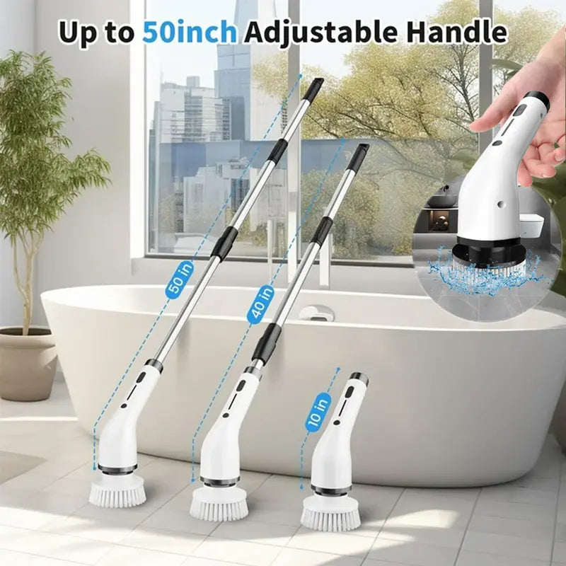 🫧🧼Electric Spin Scrubber, Cordless Shower Scrubber Full-Body IPX7 Waterproof, Electric Cleaning Brush with 4 Replaceable Brush Headsand 3 Adjustable Extension Handle