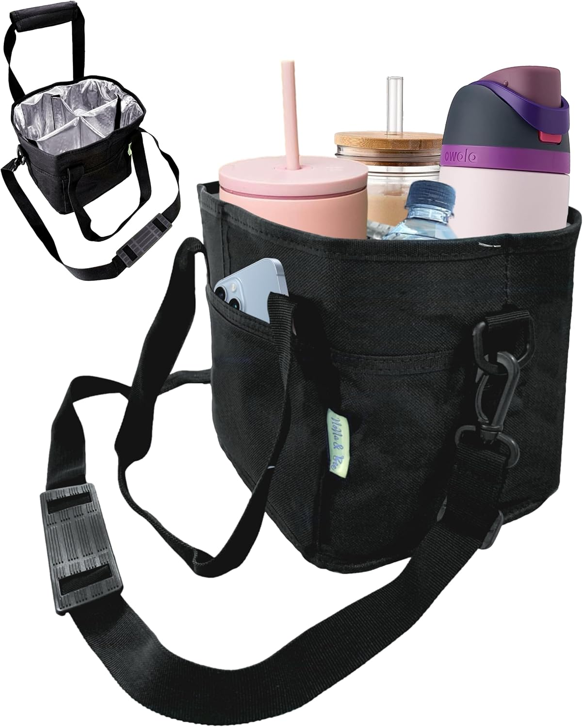 ✨️🥤4 Water Bottle Holder with Strap | Family Size 4 Compartment Drink Bag, Multiple Tumbler Carrier Caddy | Adjustable Fits Large & Small Drinks