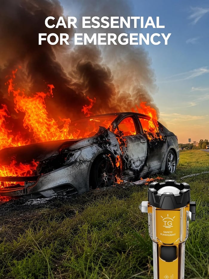 Emergency Flashlight for Car, Seatbelt Cutter Window Breaker, 3000 LM Flashlight Multifunctional Safety Tool