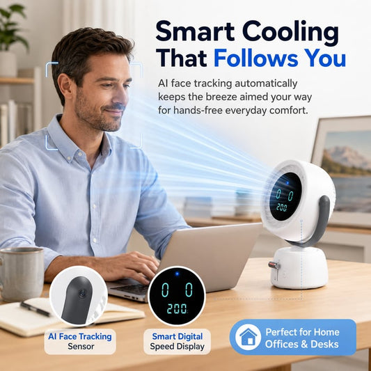 Smart Head Tracking Fan, 150° Auto-Follow Bathroom Sink Vanity Fan