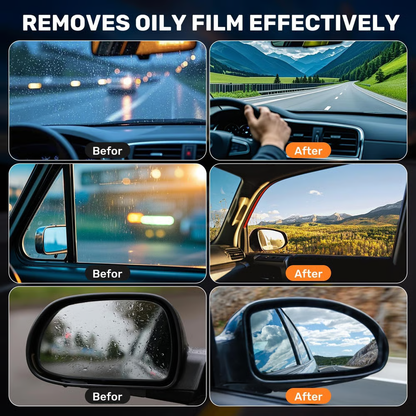 Windshield Oil Film Eraser Wand - All-in-One Pro Kit with Glass Cleaning Emulsion Formula and Sponge - The Ultimate Streak-Free Solution to Prep for Rain Repellents