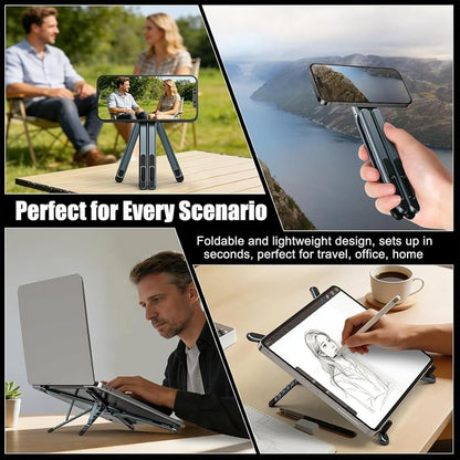 Portable Laptop Stand, Adjustable Aluminum X-Frame Computer Riser, Foldable Notebook Holder with Multi-Angle Support