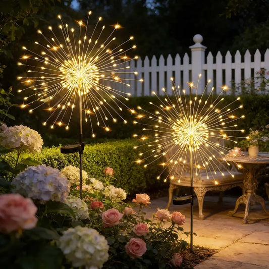 120 LED solar-powered garden lights, fairy firework decorative outdoor lights, suitable for courtyards, paths, flower beds, flower pots, balconies, terraces, and Christmas decorations.